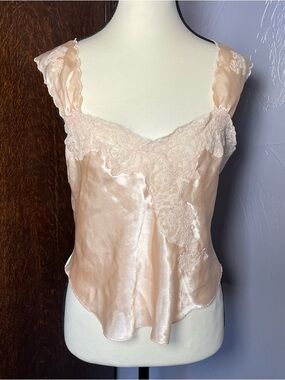 Vtg Victoria's Secret Gold Label Satin Lace Trim Camisole in Blush Peach